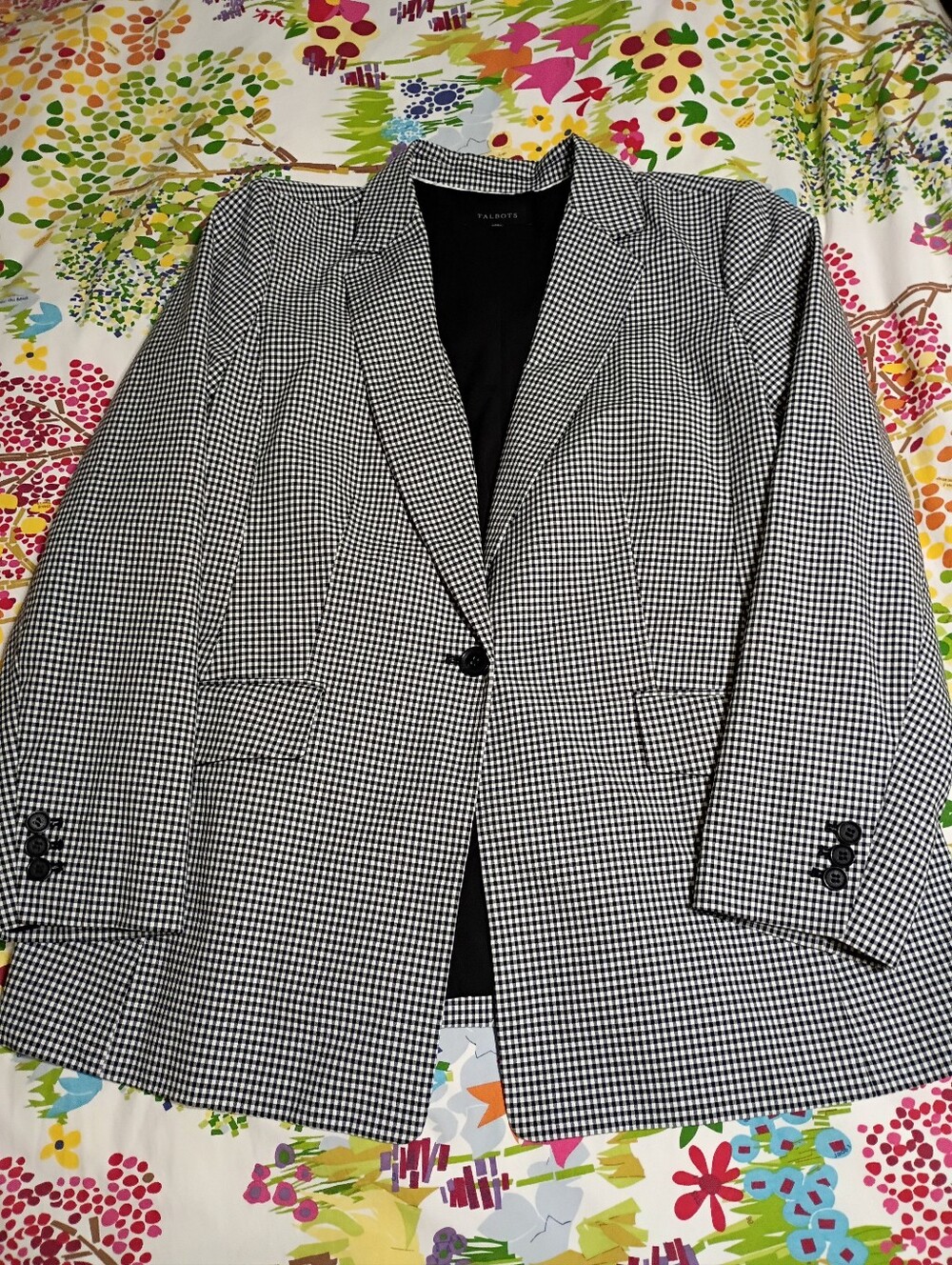 Talbots Black and White Gingham Blazer Size 18